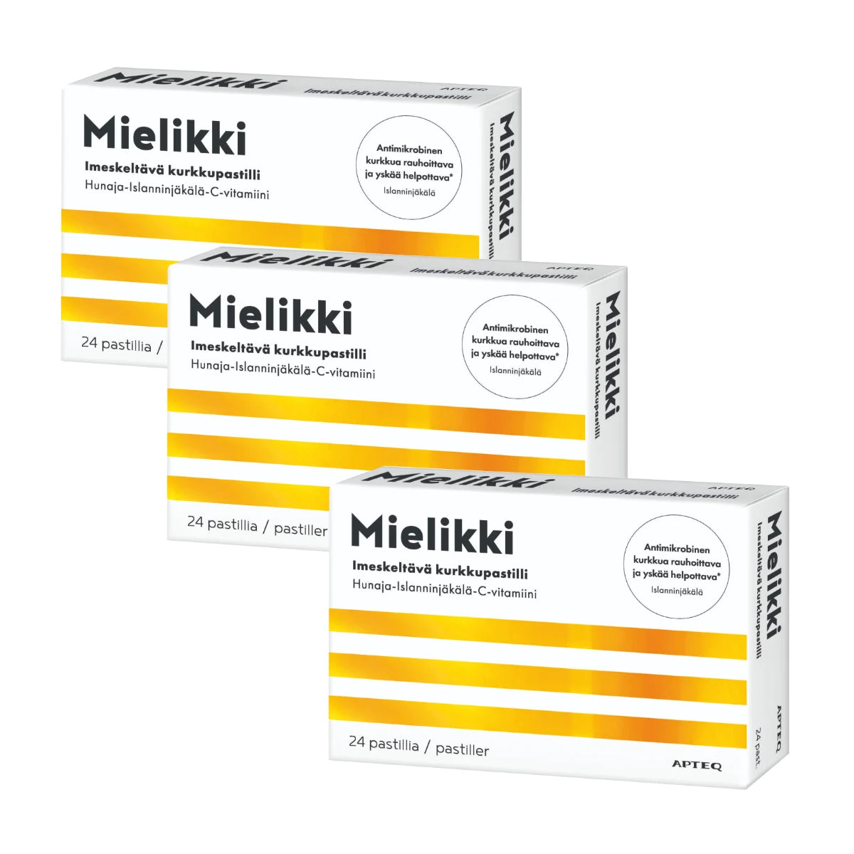 Apteq Mielikki Imeskeltävä yskänpastilli 3x24 kpl sisältää hunajaa