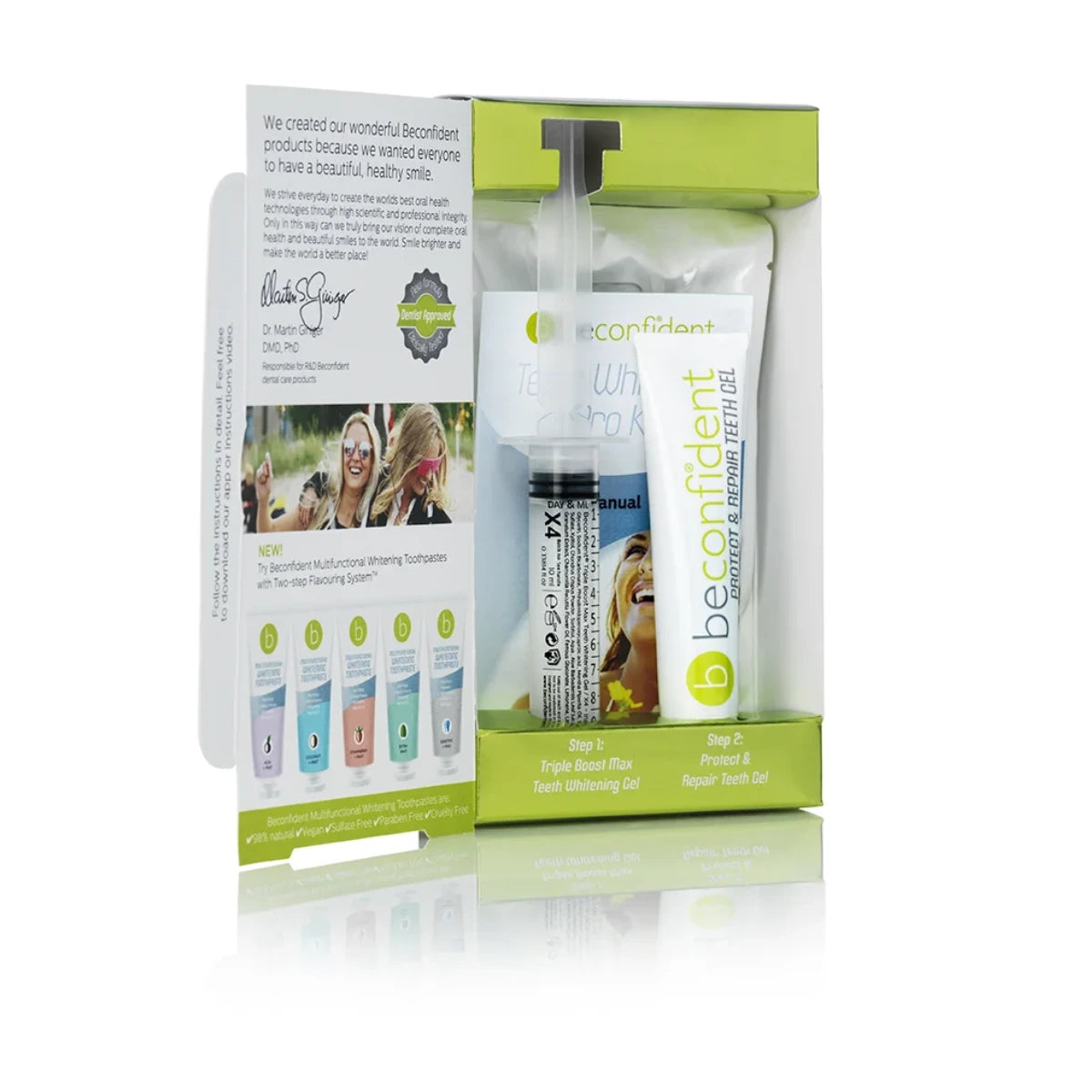 Beconfident Teeth whitening x4 Pro kit valkaisusetti sisältö