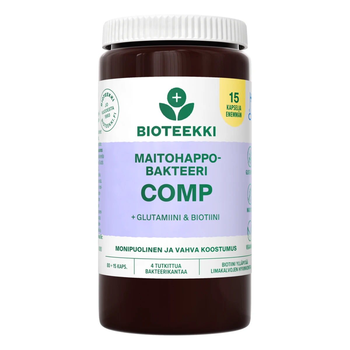 BIOTEEKKI Maitohappobakteeri Comp Bonus kapseli 80+15 kpl sisältää myös glutamiinia ja biotiinia