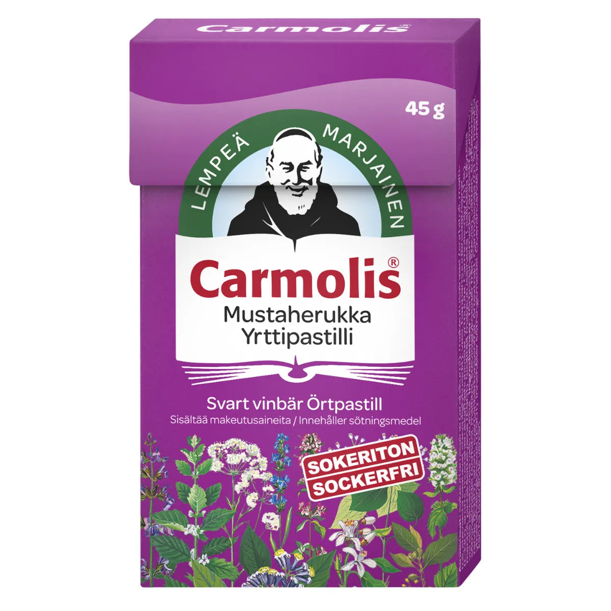CARMOLIS mustaherukka yrttipastilli 45 g sokeriton