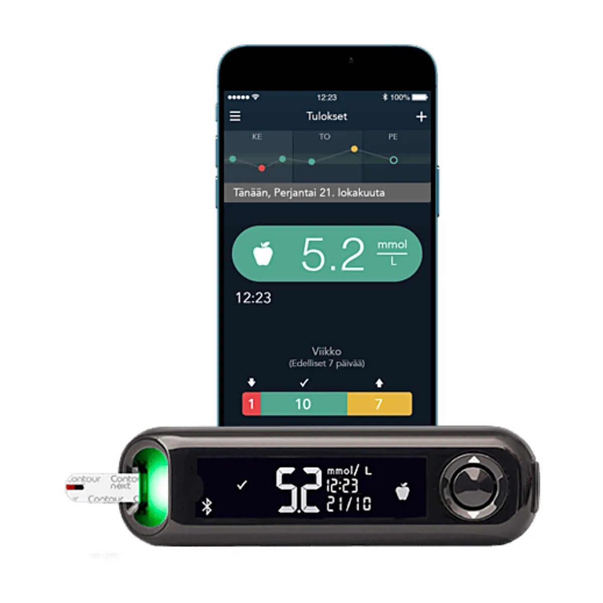 CONTOUR®NEXT ONE -verensokerimittari – yhdistettävissä ilmaiseen älypuhelinsovellukseen