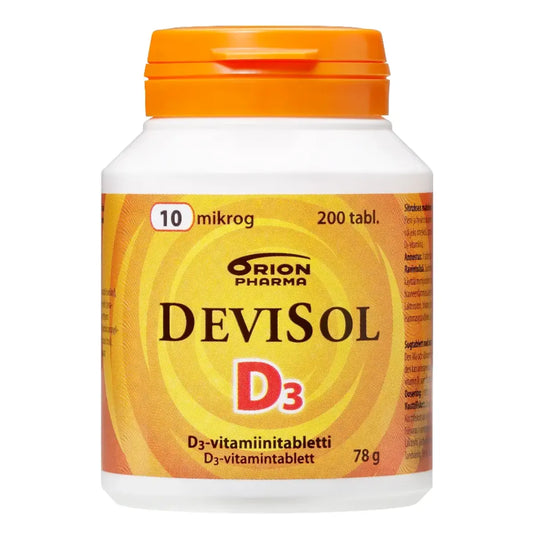 DEVISOL 10 mikrog imeskelytabletti 200 kpl raikkaan sitruksen makuinen D3-vitamiinivalmiste