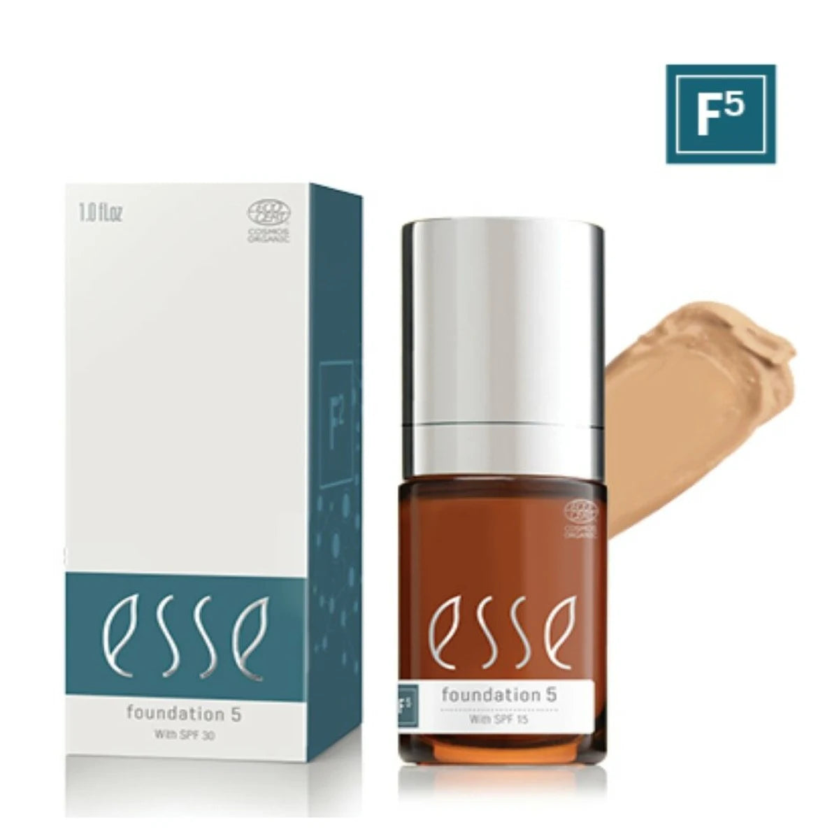 Esse Foundation 5 – Keskipeittävä, SPF30, mineraalipohjainen meikkivoide, tummanvaalea sävy