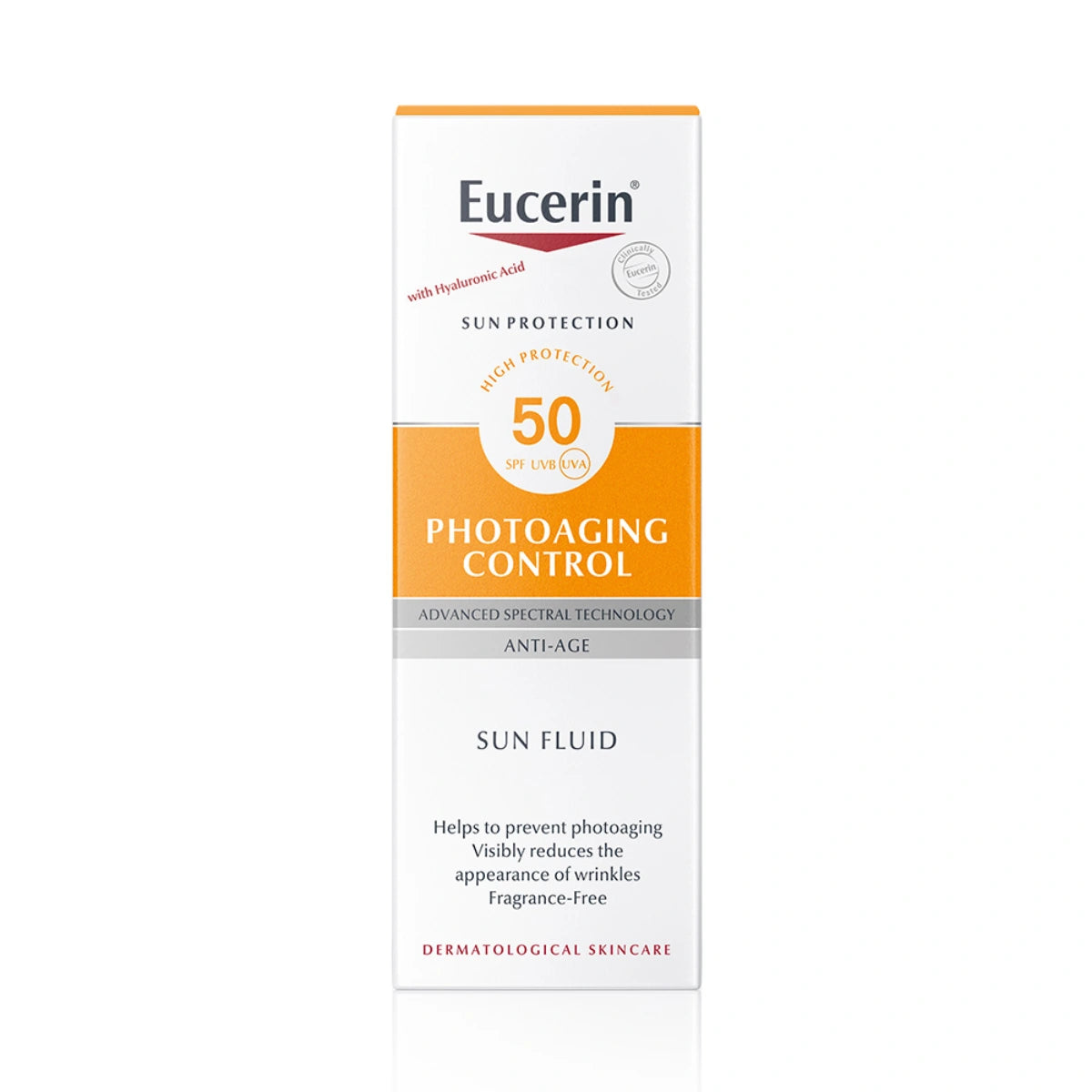EUCERIN Sun Photoaging Sun Fluid SPF50+ 50 ml auttaa estämään ihon ennenaikaista ikääntymistä