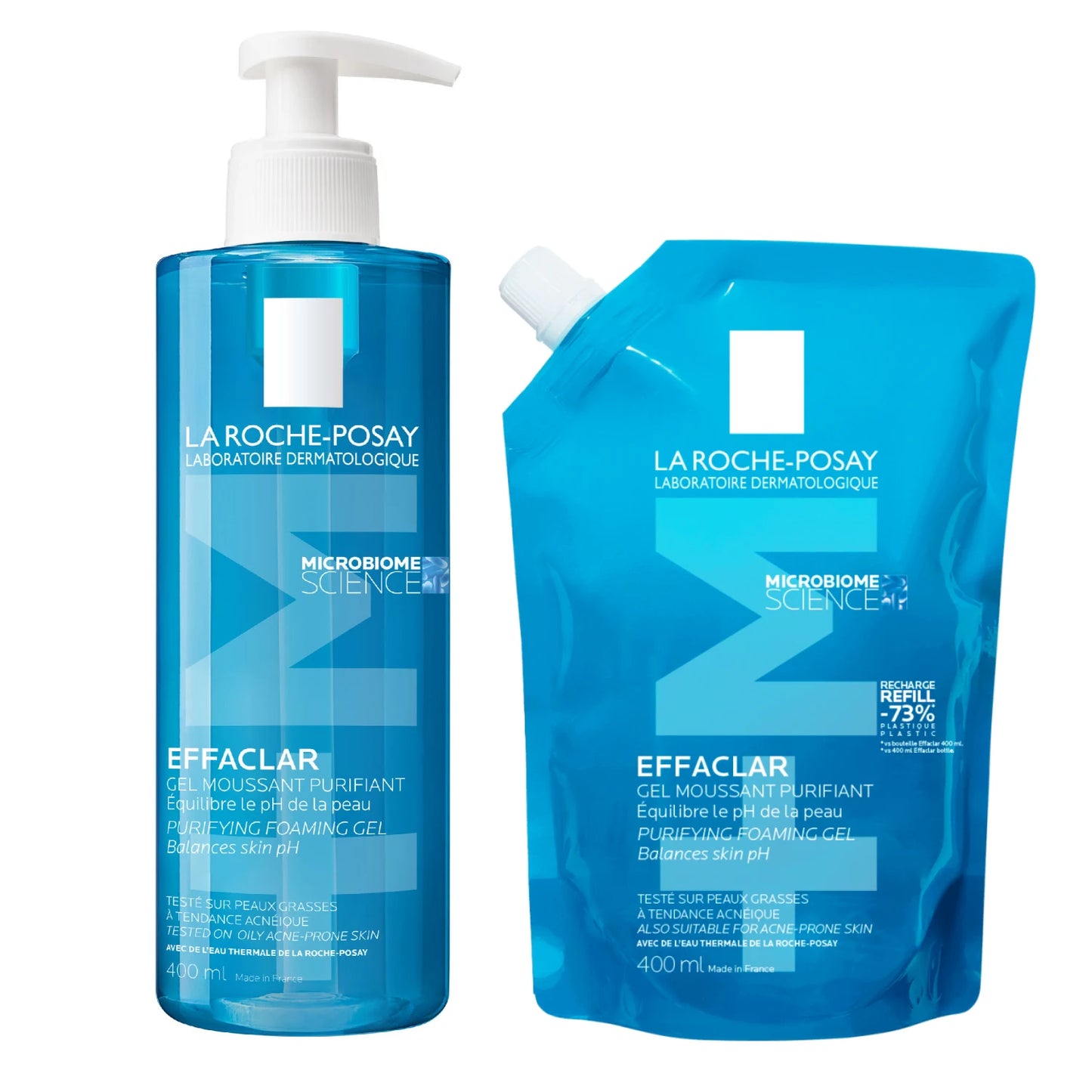 La Roche-Posay Effaclar+M puhdistusgeeli 400 ml + täyttö 400 ml puhdistusgeeli epäpuhtaalle iholle
