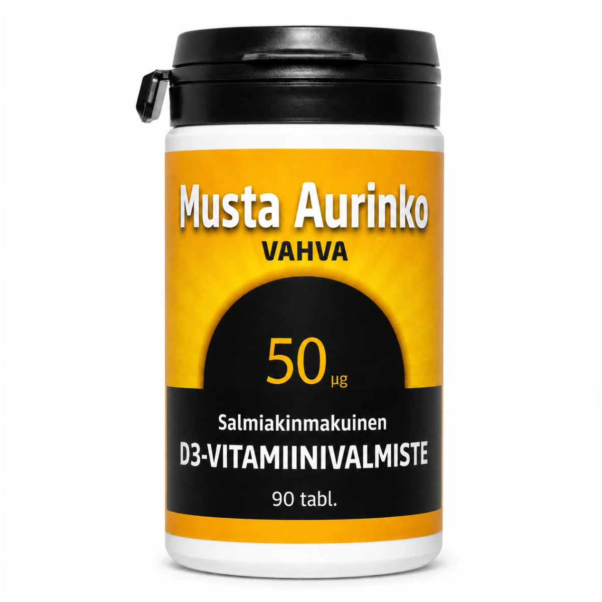 MUSTA Aurinko Vahva D3-vitamiini 50 mikrog salmiakinmakuinen 90 purutabl