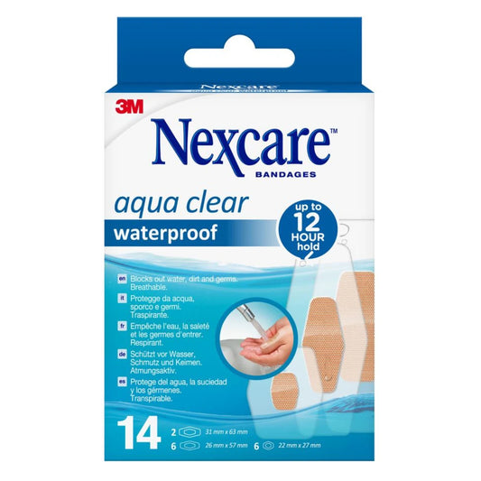 NEXCARE Aqua Clear Waterproof Bandages laastari valikoima 14 kpl