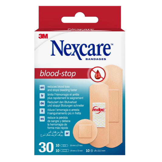 NEXCARE Blood-Stop laastari lajitelma 30 kpl pysäyttää verenvuodon nopeammin kuin perinteinen laastari