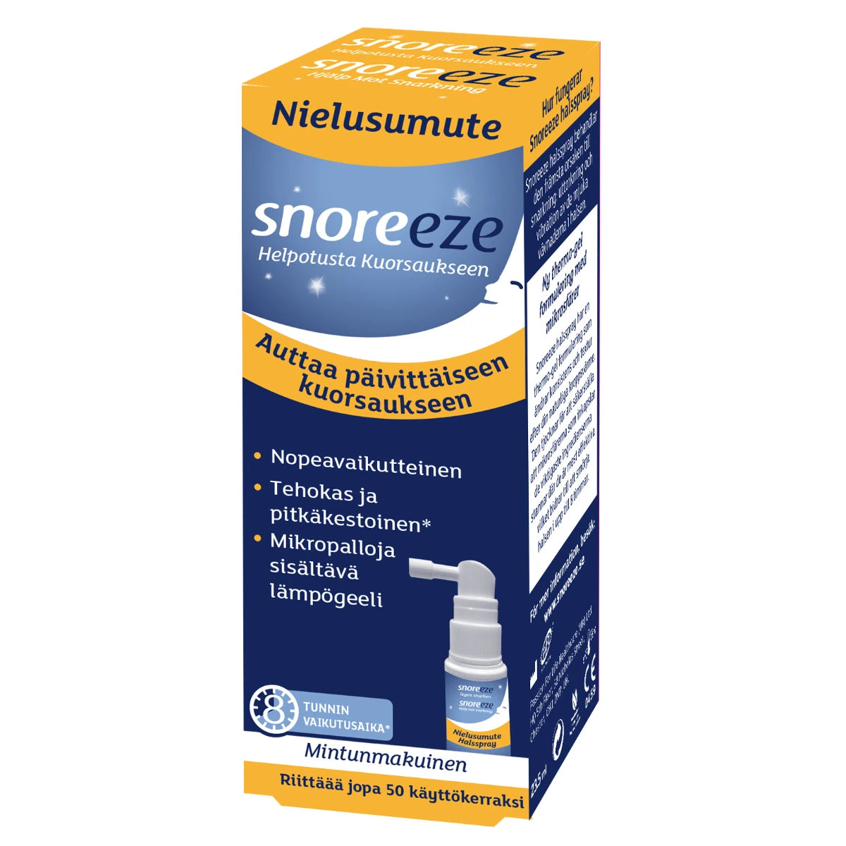 Snoreeze Throat Spray Nielusumute 23,5 ml – pitkävaikutteinen teho kuorsaukseen