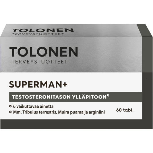 TOLONEN Superman+ ravintolisä miehille 60 tablettia sisältää Tribulus terrestris -uutetta ja sinkkiä