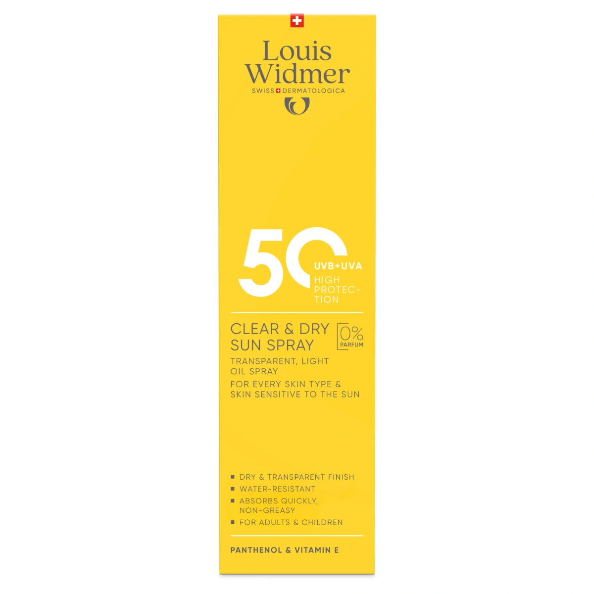 Widmer Clear & Dry Sun spray SPF50 hajusteeton 200 ml aurinkosuojasuihke