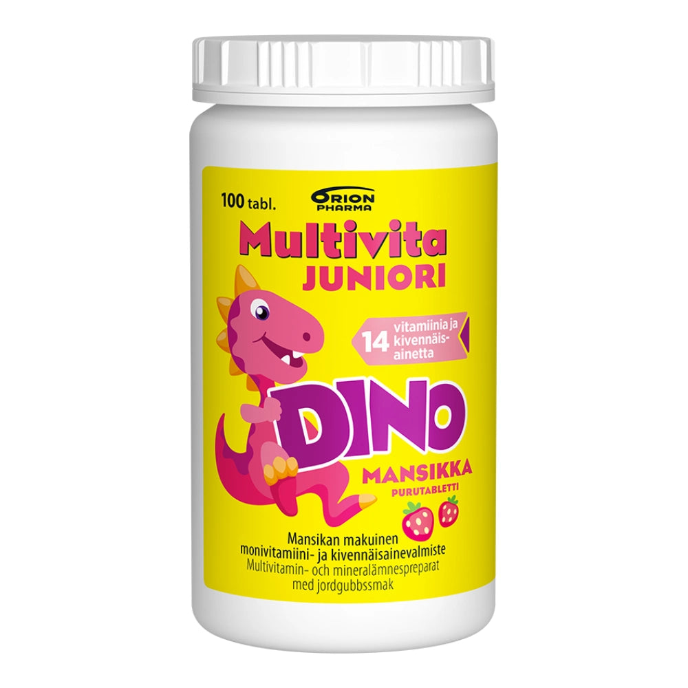 MULTIVITA Juniori Dino mansikka 100 tabl pureskeltava monivitamiinitabletti