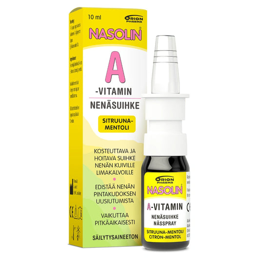 NASOLIN A-Vitamin suihke kuivan nenän hoitoon, sitruuna-mentoli 10 ml