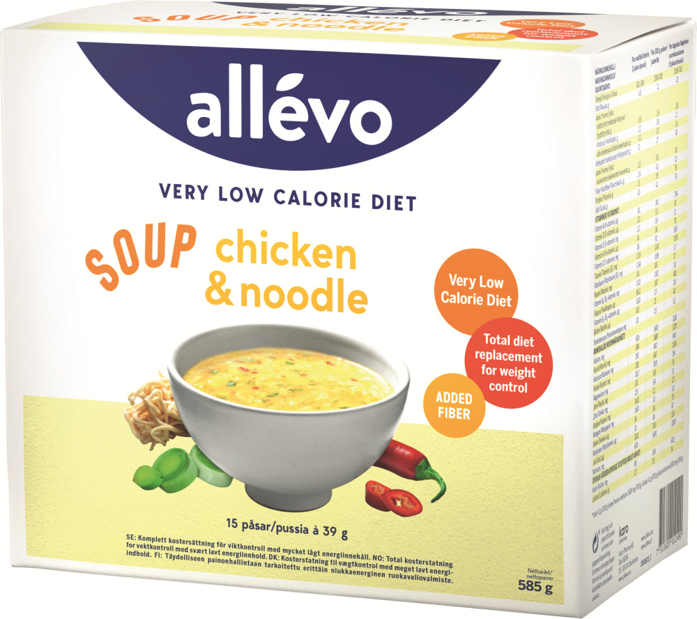 ALLEVO VLCD Soup Chivken&Noodle vähäkalorinen ateriankorvike 15 pussia