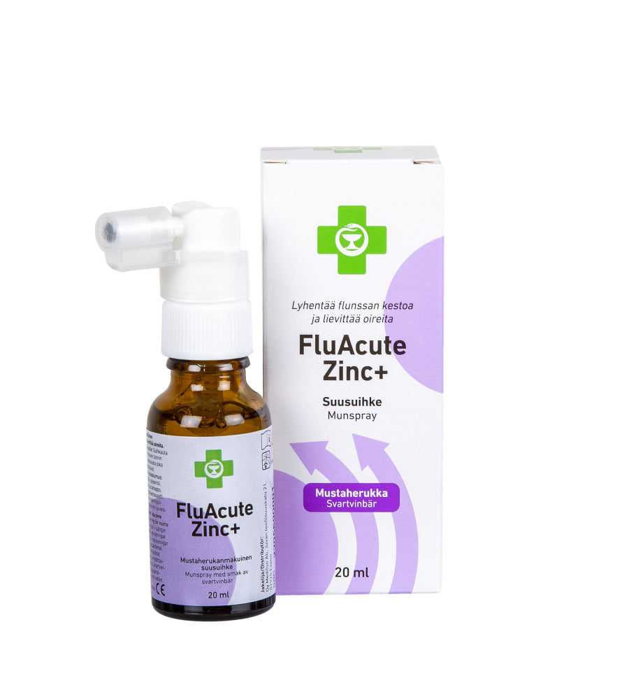 APTEEKKI Fluacute Zinc+ mustaherukka sinkkiasetaattisuihke 20 ml