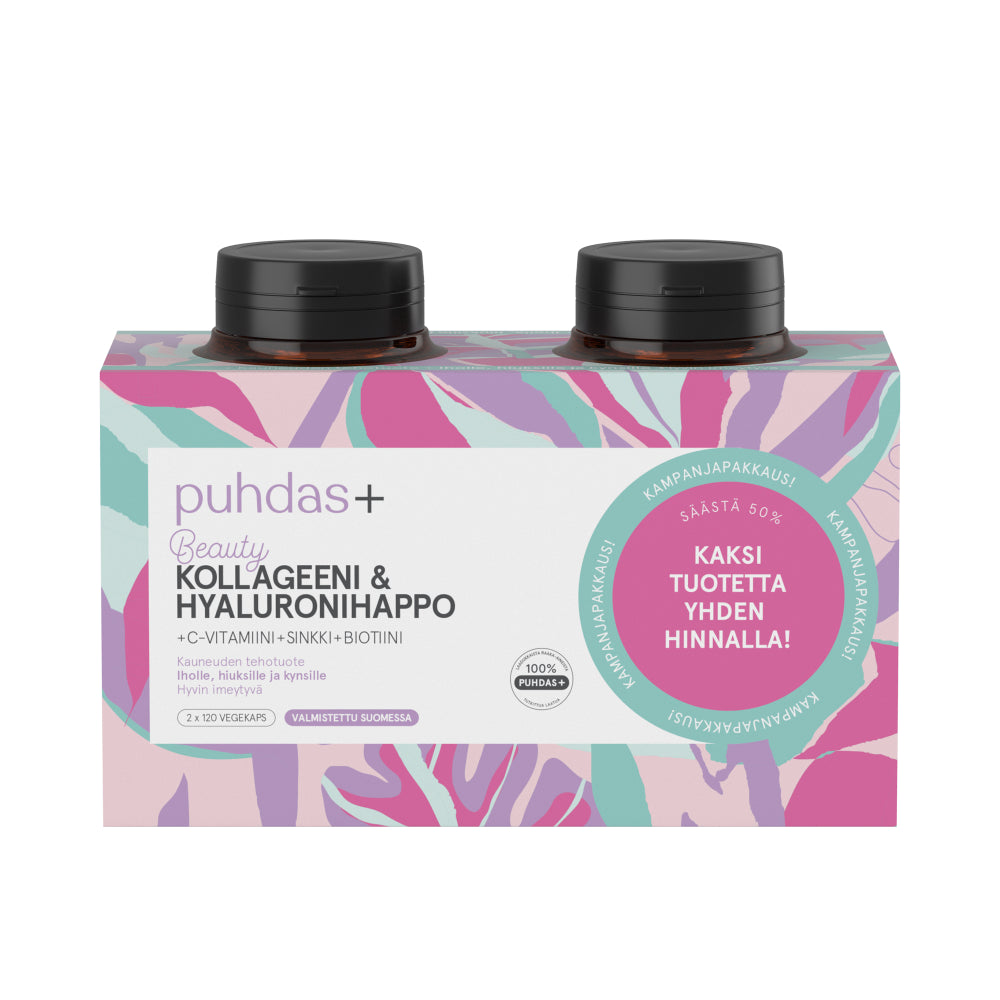 PUHDAS+ Collagen & Hyaluron + C kapseli, tuplapakkaus 2x120kpl
