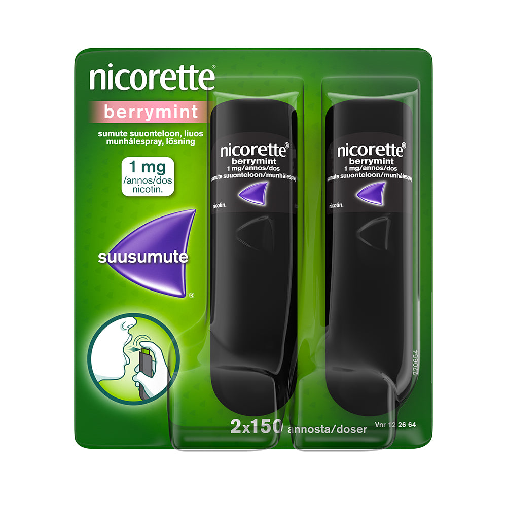 NICORETTE BERRYMINT 1 mg/annos sumute suuonteloon, liuos 2x150dos