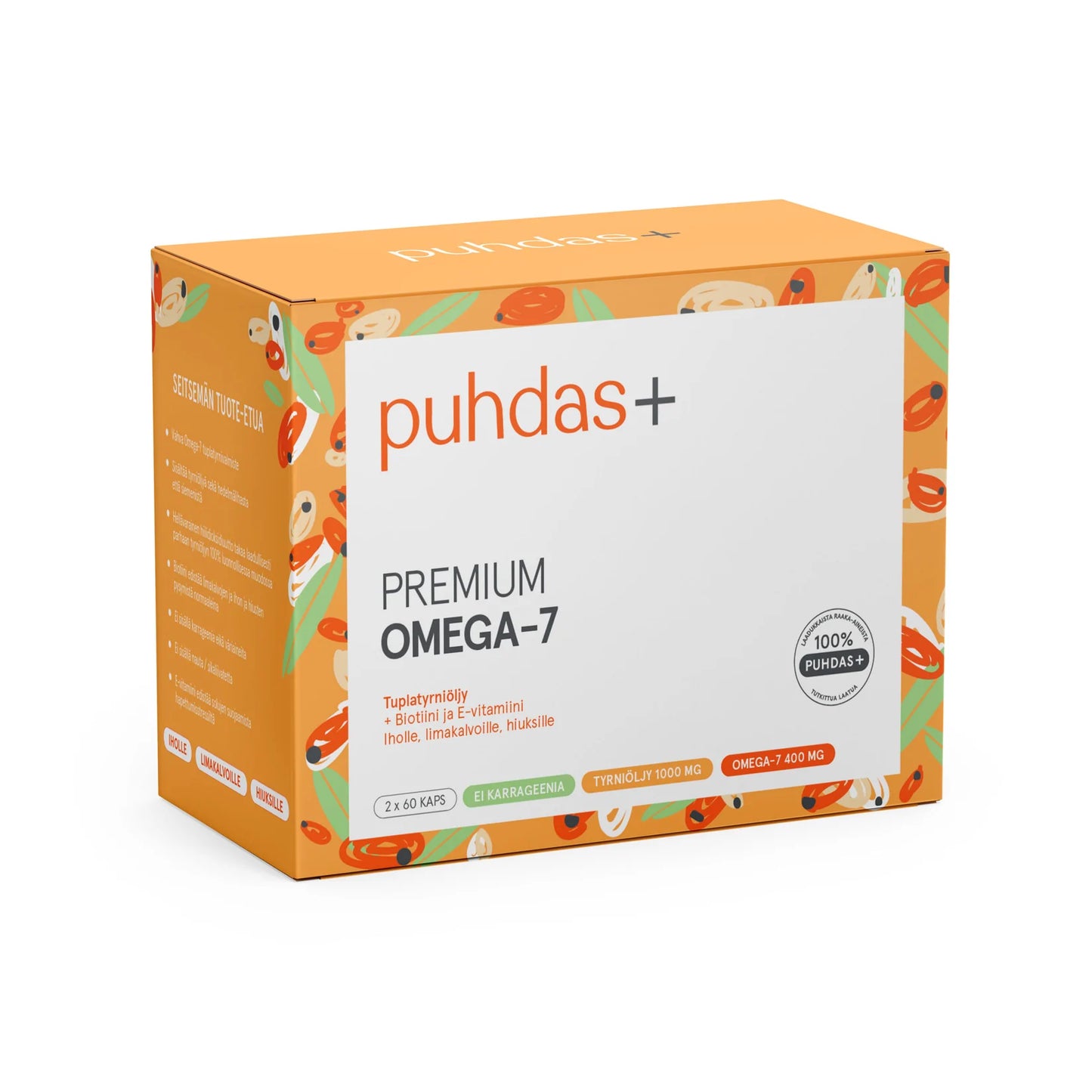 PUHDAS+ Premium Omega-7 400 mg 120 kapselia