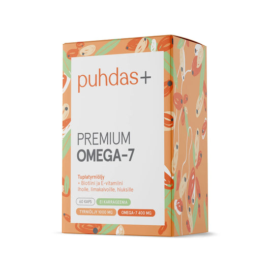 PUHDAS+ Premium Omega-7 400 mg 60 kapselia