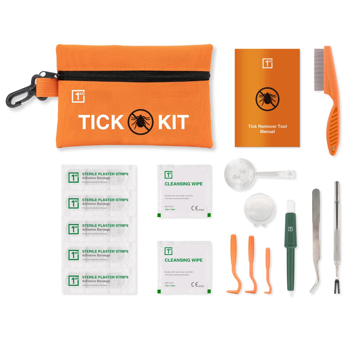 1Aid Punkinpoistosetti Oranssi  sisältää kaikki tarvittavat punkin turvalliseen poistoon