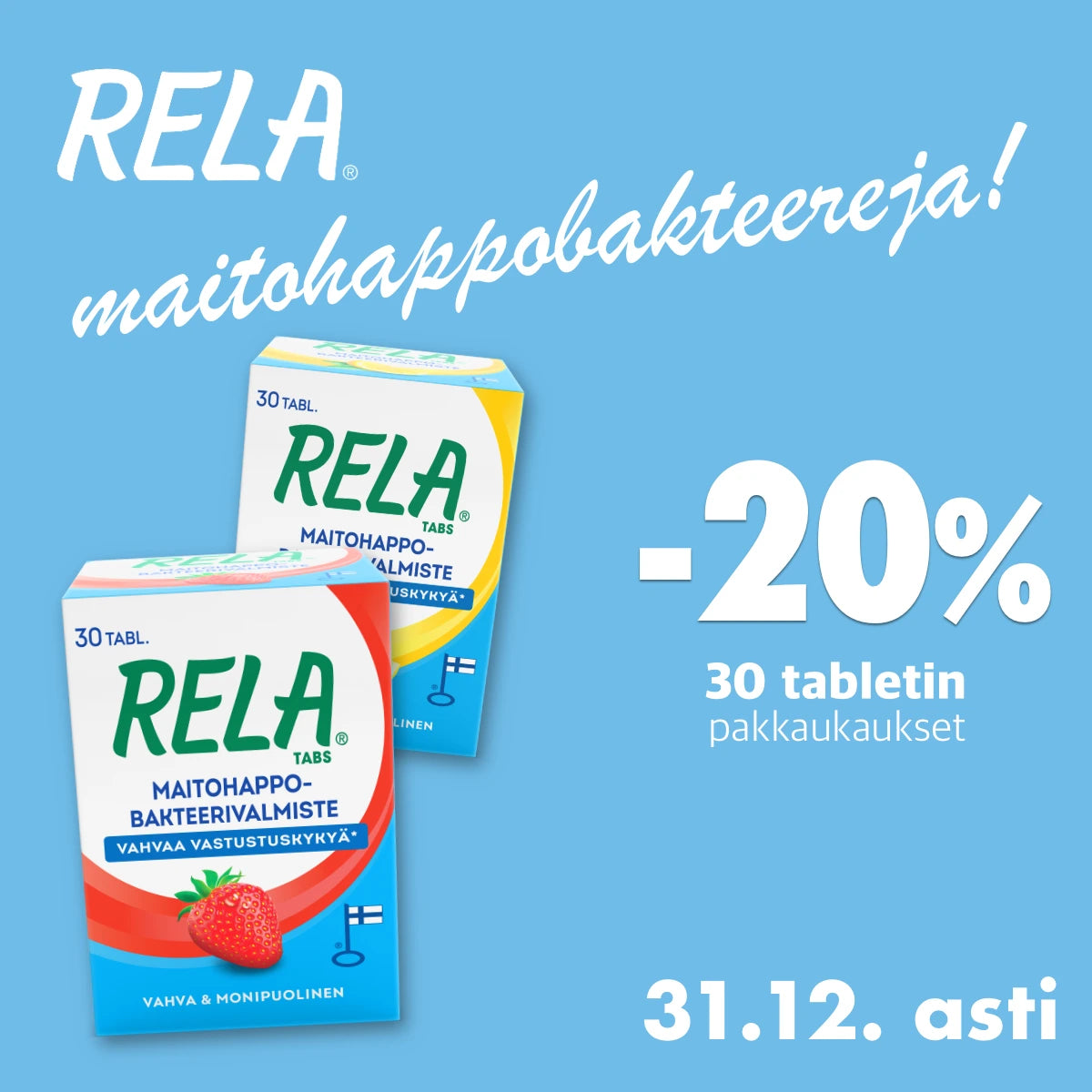 Rela 30 tabletin pakkaukset -20% joulukuun ajan
