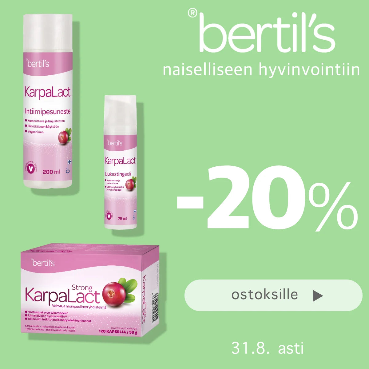 Karpalact -20% elokuun ajan