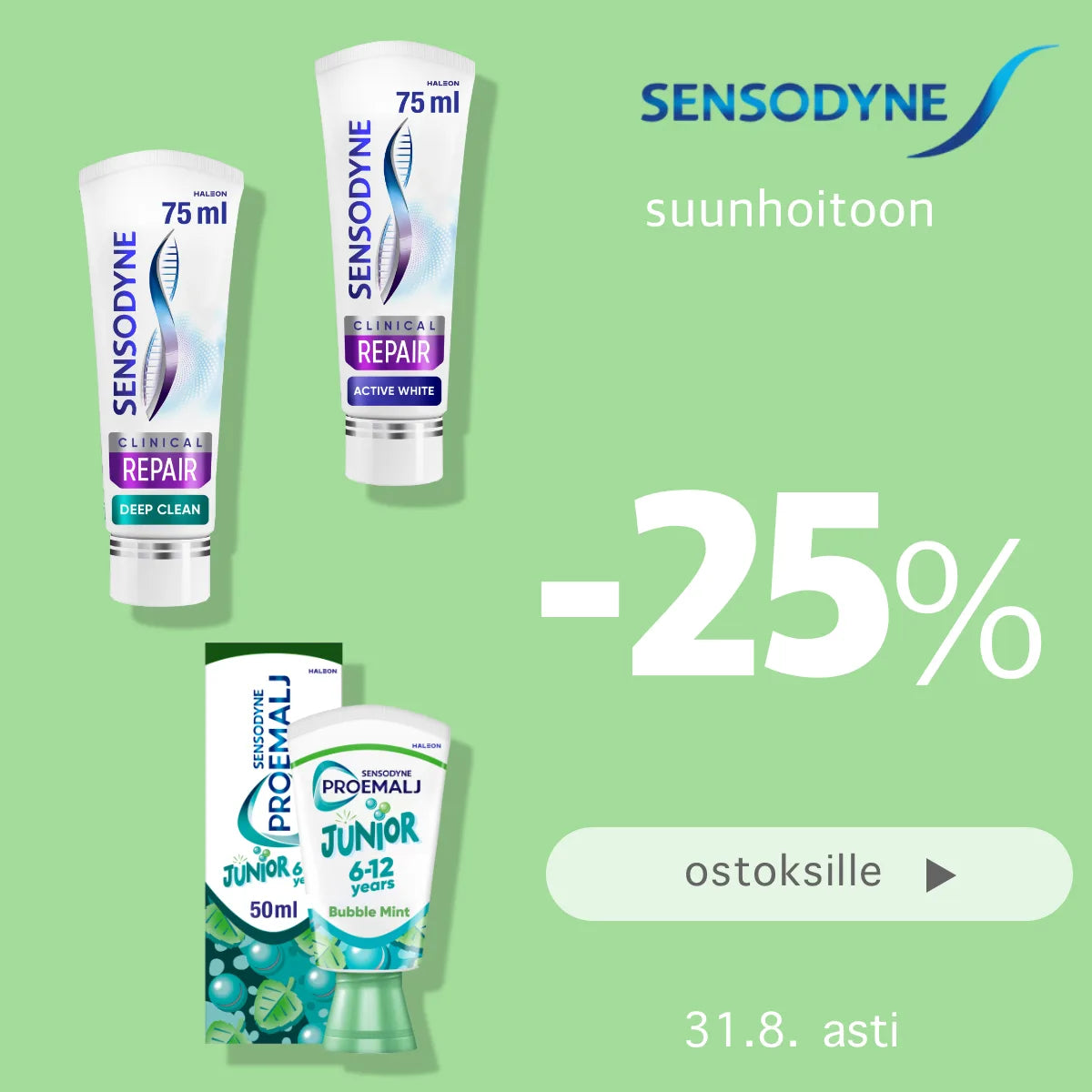 Sensodyne -25% elokuun ajan