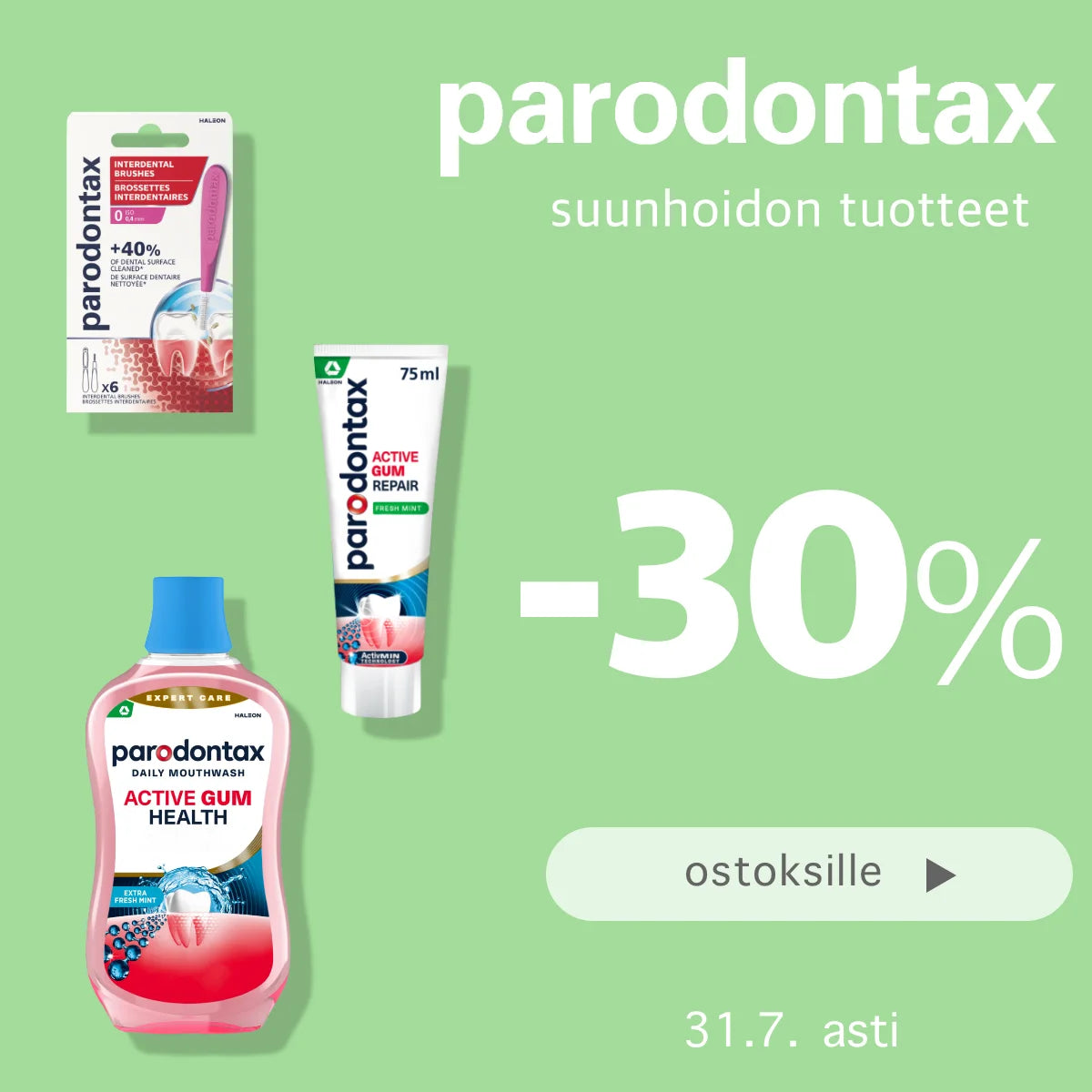 Parodontax -30% heinäkuun ajan