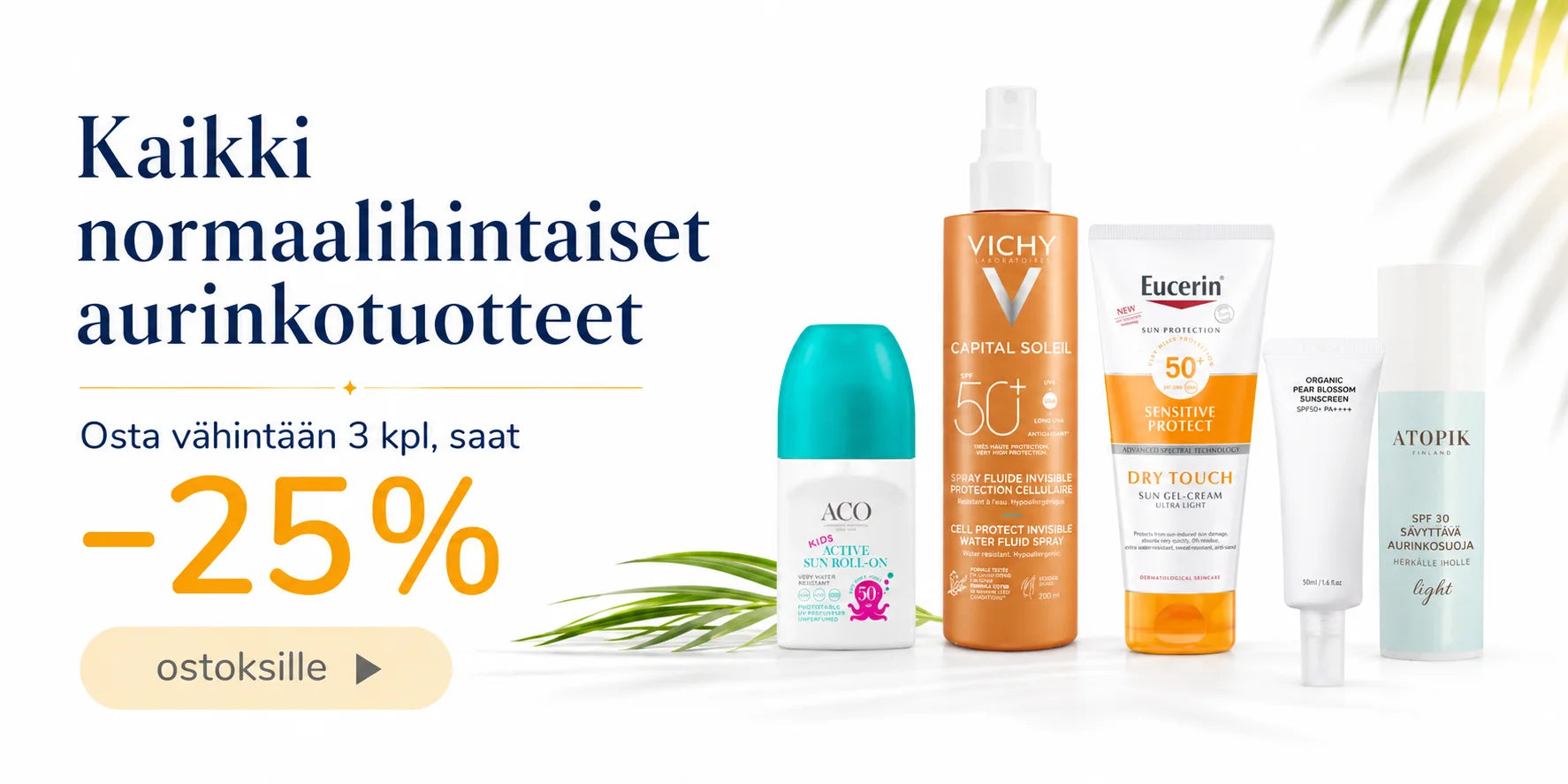 Kaikki normaalihintaiset aurinkotuotteet -25% kun ostat 3 kpl
