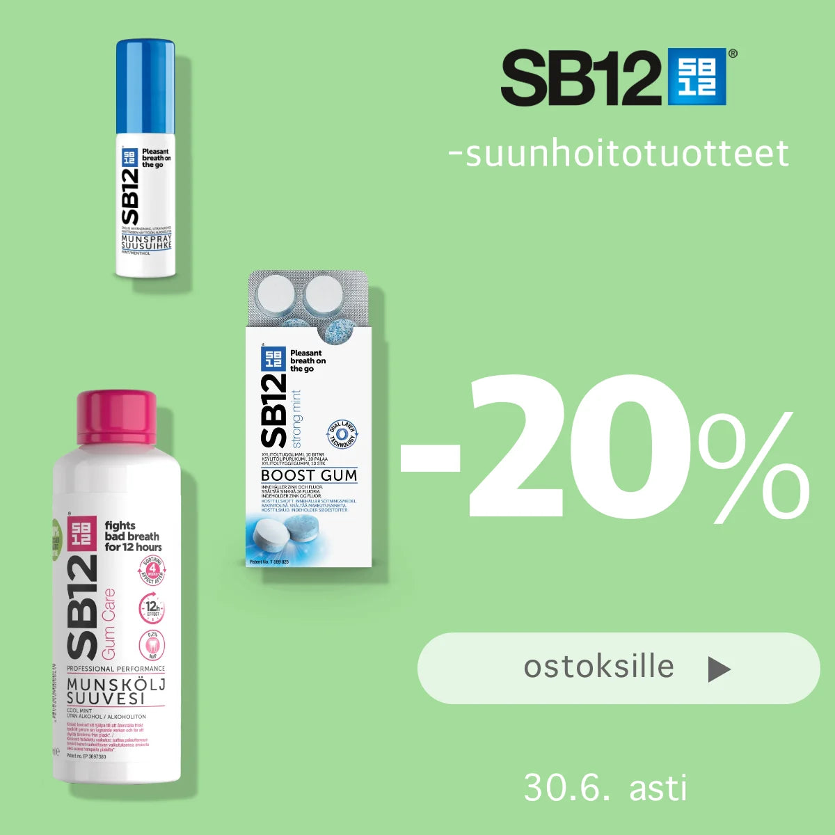 SB12-suunhoitotuotteet -20% kesäkuun ajan