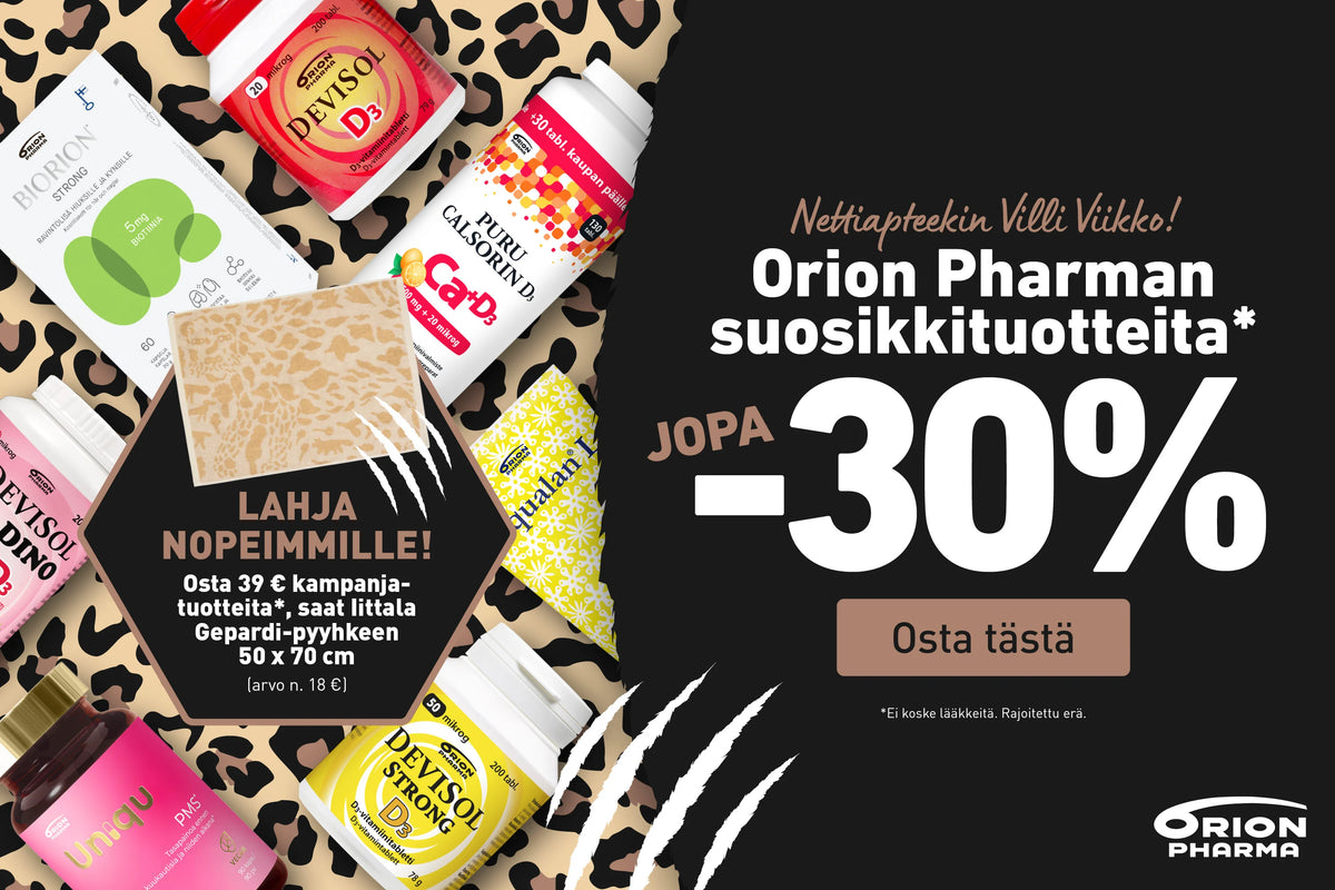 Orion Pharman suosikit -30% – lahjatuote kaupan päälle
