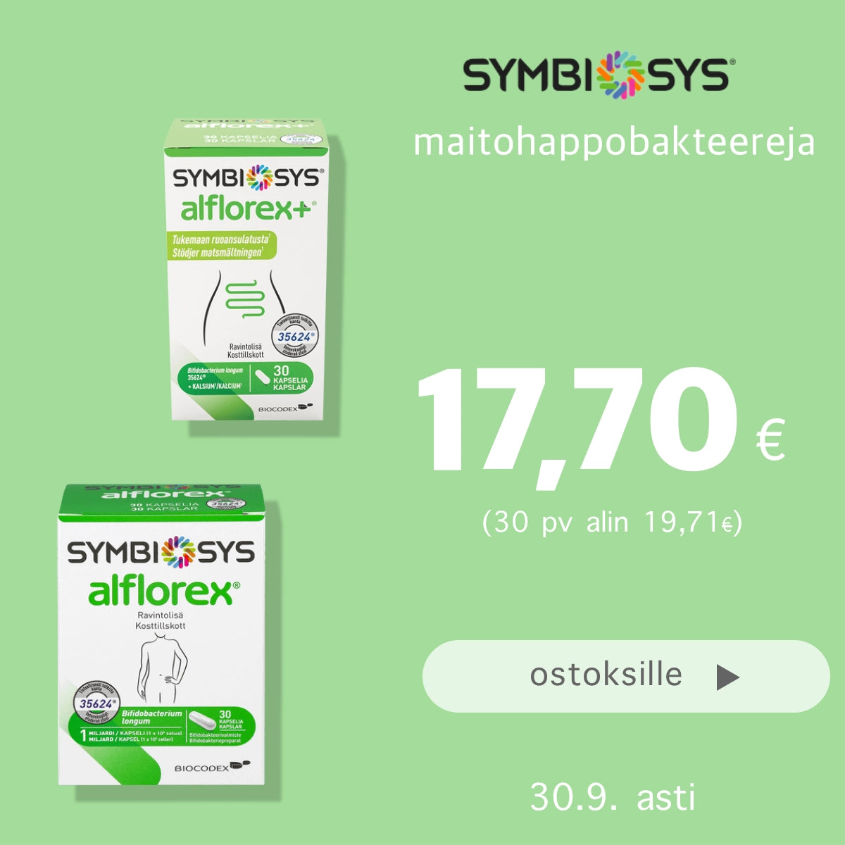 Alflorex 17,70 € / 30 kaps  syyskuun ajan