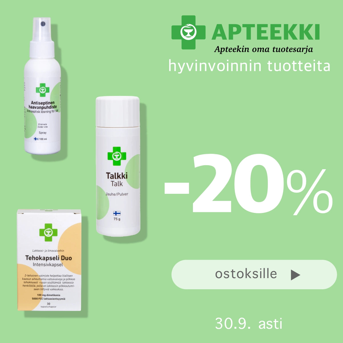 Apteekki-tuotesarjan tuotteita -20% syyskuun ajan