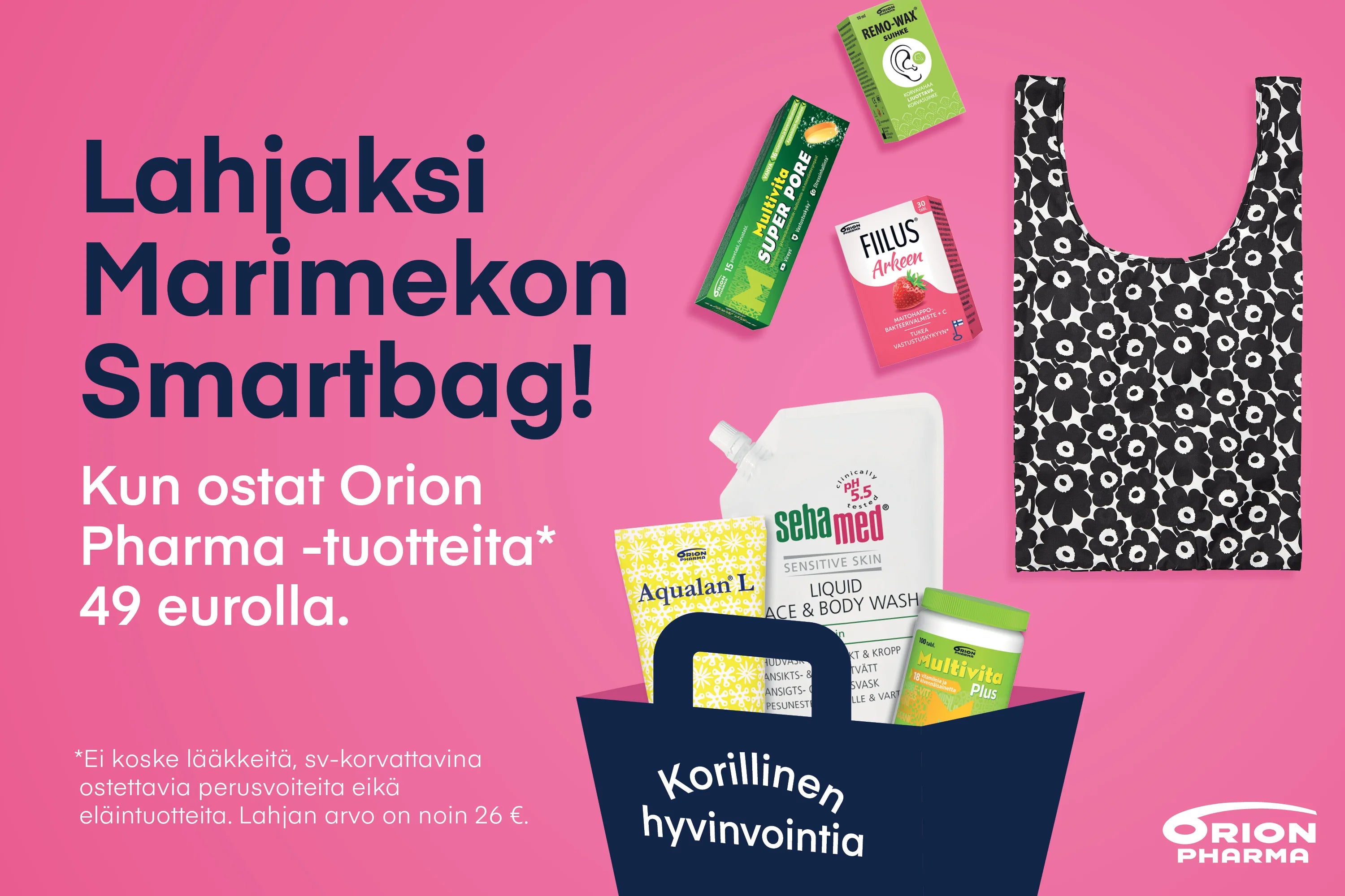 Lahjaksi Marimekon Smartbag kun ostat Orion Pharman tuotteita 49 eurolla
