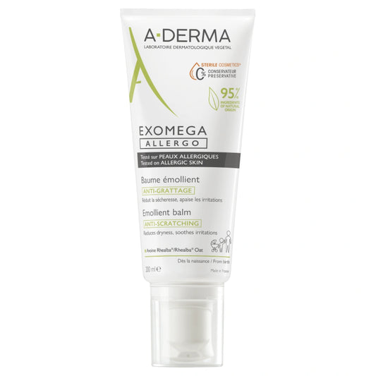 A-DERMA Exomega Allergo 200 ml rauhoittaa kuivaa ihoa, vähentää punoitusta ja ärsytystä atooppisella iholla