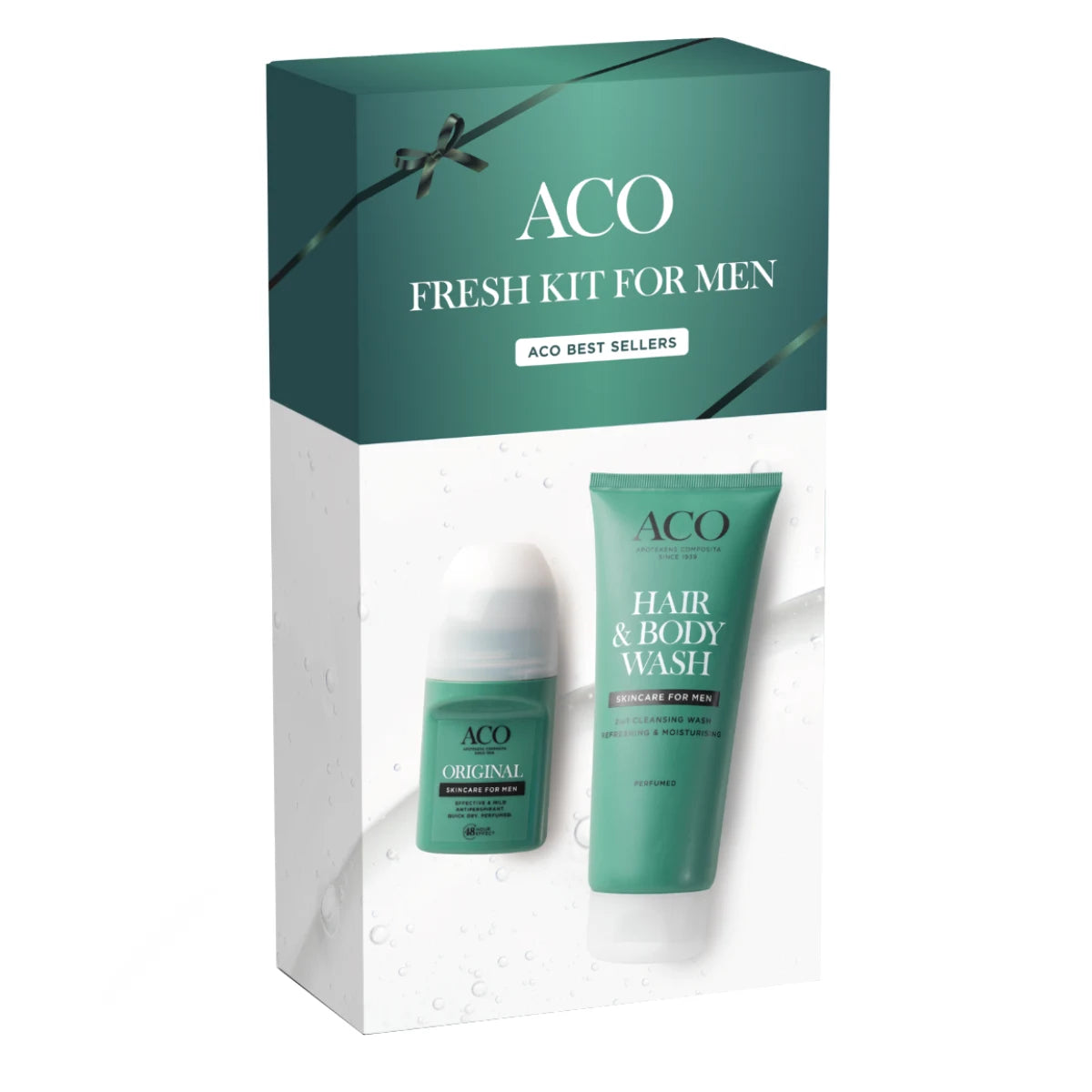 ACO Men Fresh Kit 250 ml – tuotepakkaus, jossa antiperspirantti ja pesuneste vartalolle ja hiuksille