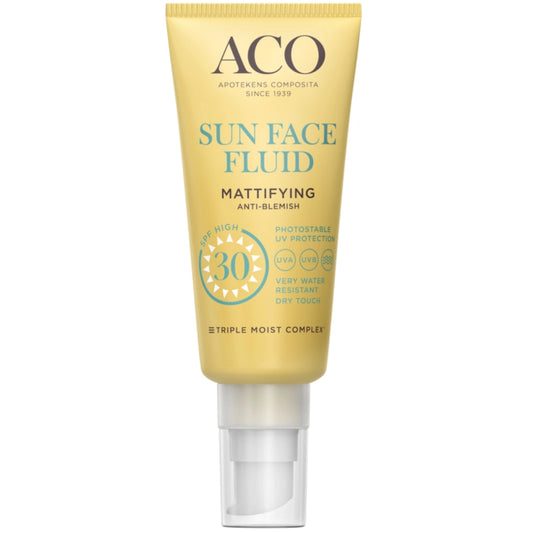 ACO Sun Face Fluid Mattifying SPF30 aurinkovoide kasvoille 40 ml, hajusteeton