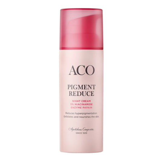 ACO Face Pigment Reduce Night Cream hajustettu 50 ml vähentää pigmentaatiota aktivoimalla solujen uusiutumista ja hillitsee melaniinin tuotantoa