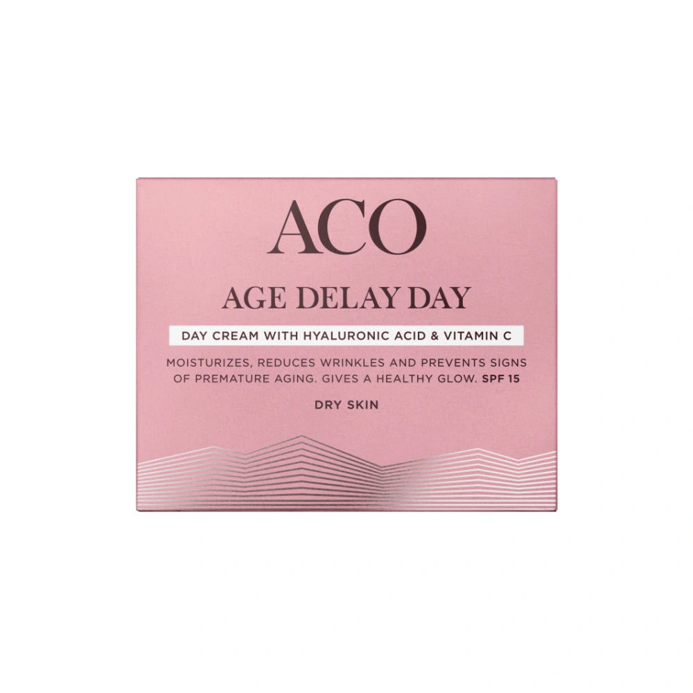 ACO Age Delay Day Cream Dry Skin päivävoide kuivalle iholle 50 ml kosteuttaa ja rauhoittaa kuivaa ihoa.