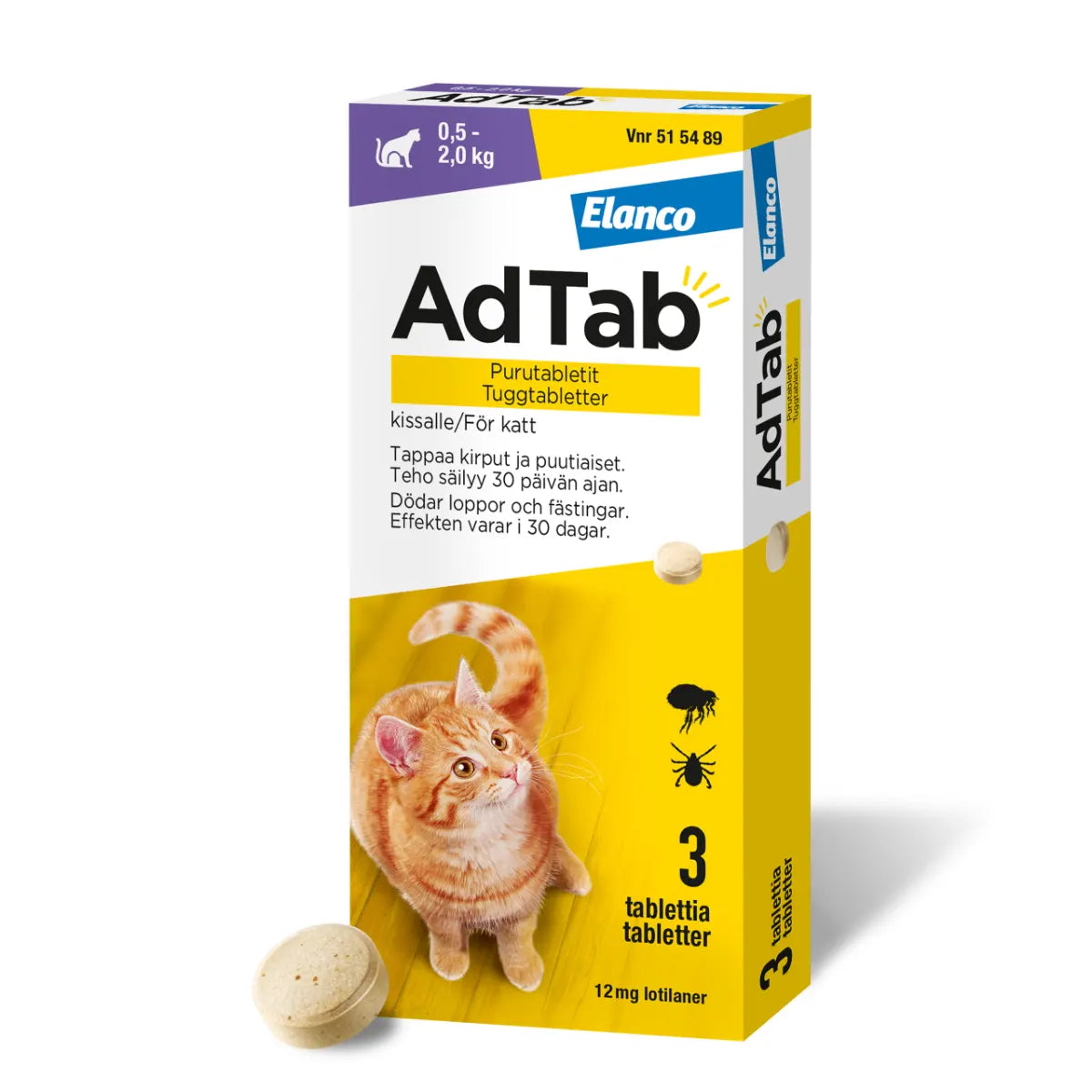 ADTAB 12 mg vet purutabletti kissoille 0,5-2 kg 3 kpl