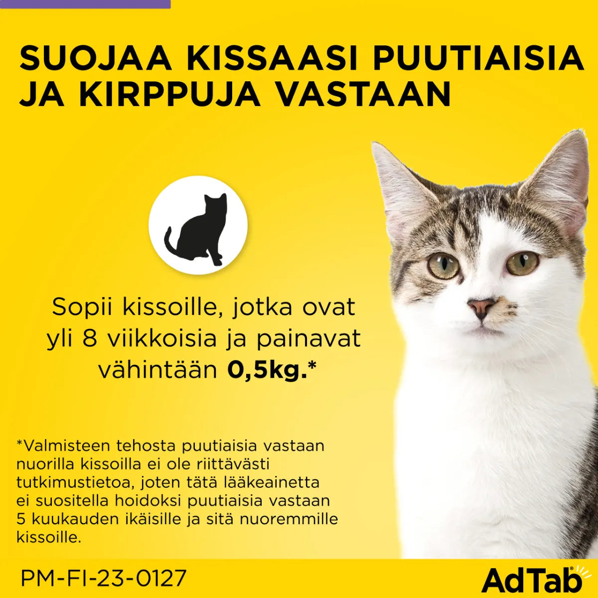 ADTAB 12 mg Vet purutabletti kissoille 0,5-2 kg 3 kpl suojaa puutiaisia ja kirppuja vastaan