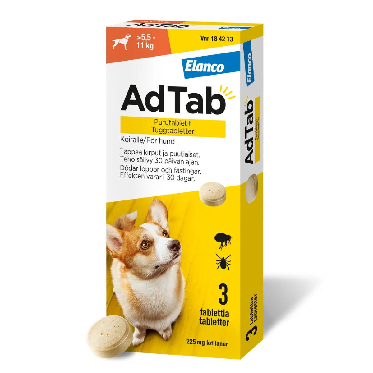 ADTAB 225 mg vet purutabletti koirille yli 5,5-11 kg