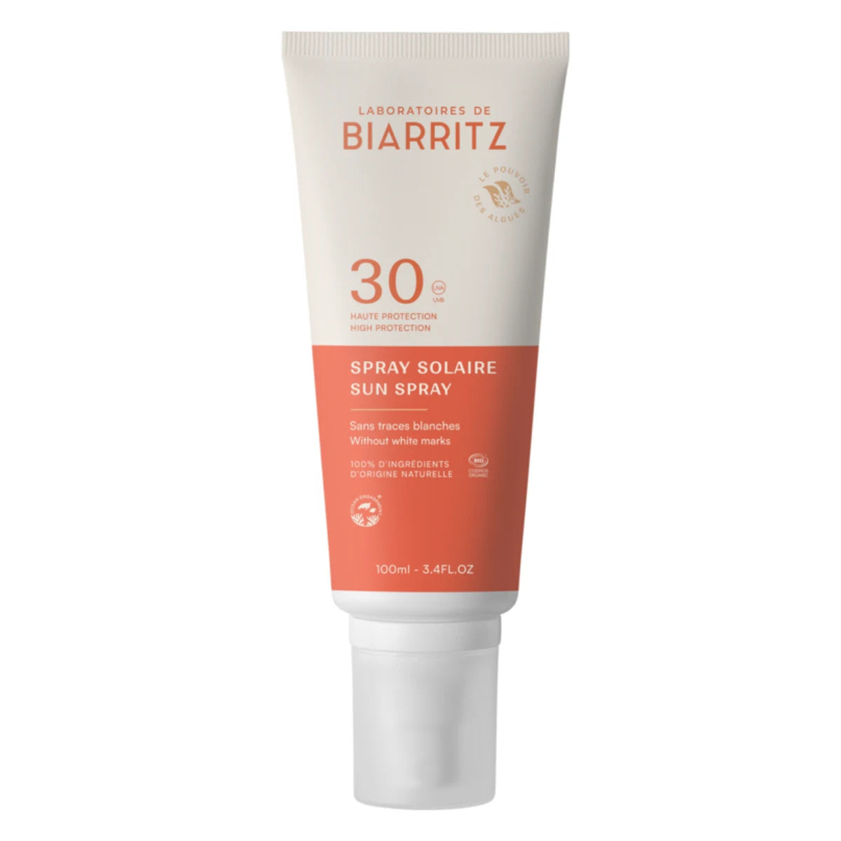 Laboratoires de Biarritz Alga Maris Aurinkovoidespray SPF30 – luonnollinen mineraaliaurinkosuoja kasvoille ja vartalolle