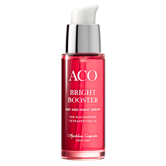 ACO Face Bright Booster seerumi 30 ml kirkastaa pigmenttiläiskiä, tasoittaa ihon sävyä sekä vähentää punoitusta ja pigmentaatiota