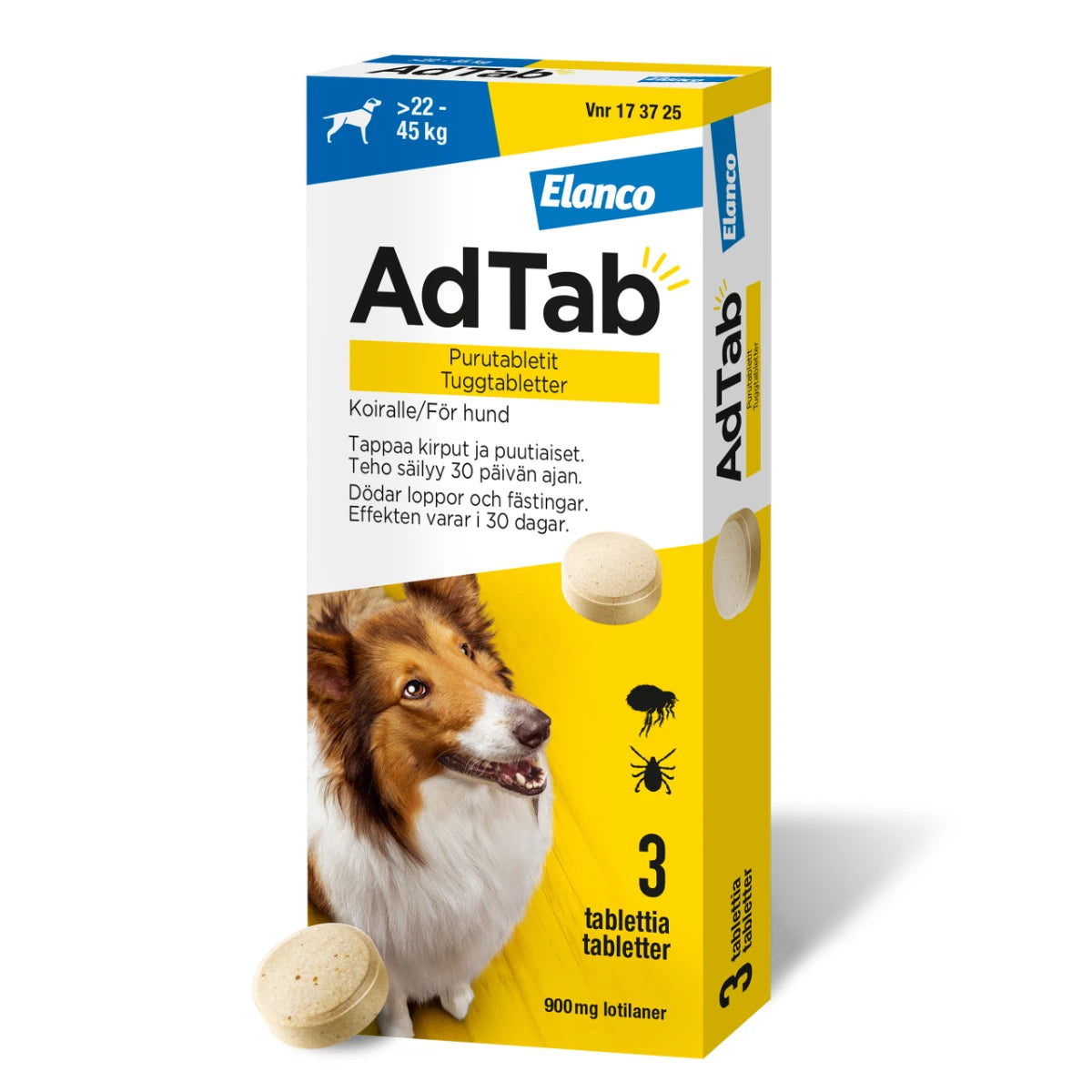 ADTAB 900 mg Vet purutabletti koirille yli 22-45 kg 3 kpl