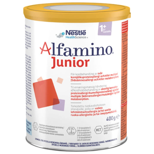ALFAMINO Junior jauhe 400 g hypoallergeeninen aminohappopohjainen erityisravintovalmiste yli 1-vuotiaille