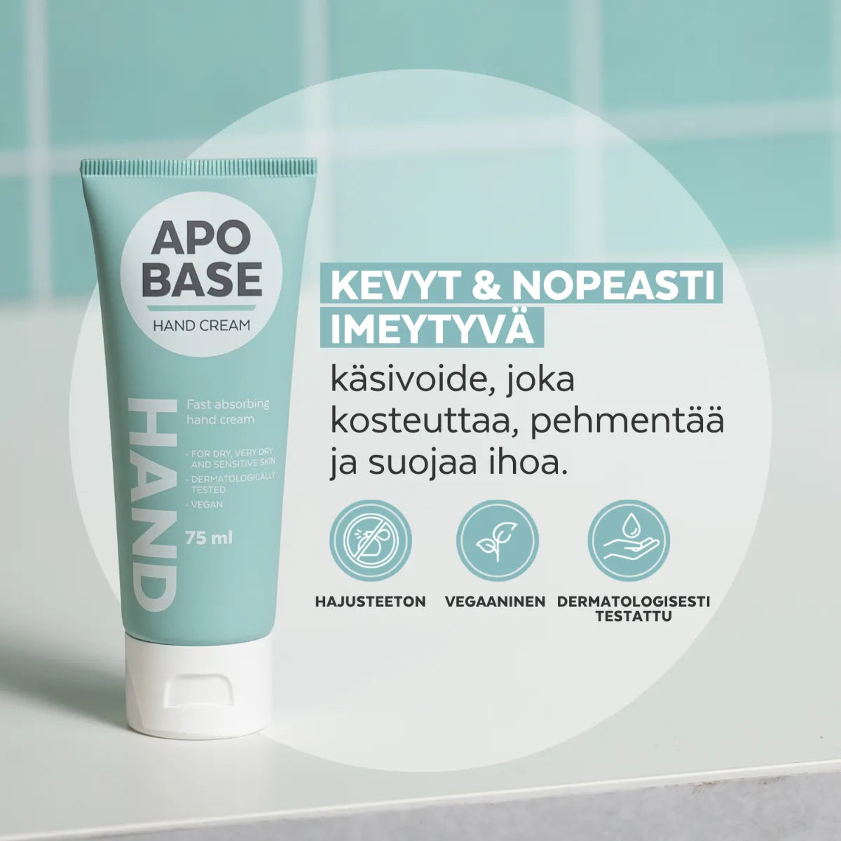APOBASE Hand Cream käsivoide 75 ml kevyt koostumus imeytyy nopeasti