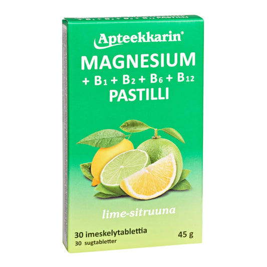 APTEEKKARIN Magnesium + B pastilli 30 kpl lime-sitruuna