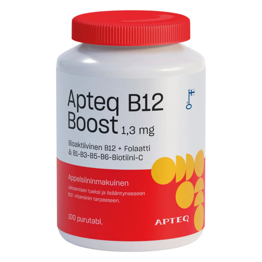 APTEQ B12 Boost 1,3 mg purutabletti 100 kpl appelsiininmakuinen B12-vitamiinivalmiste