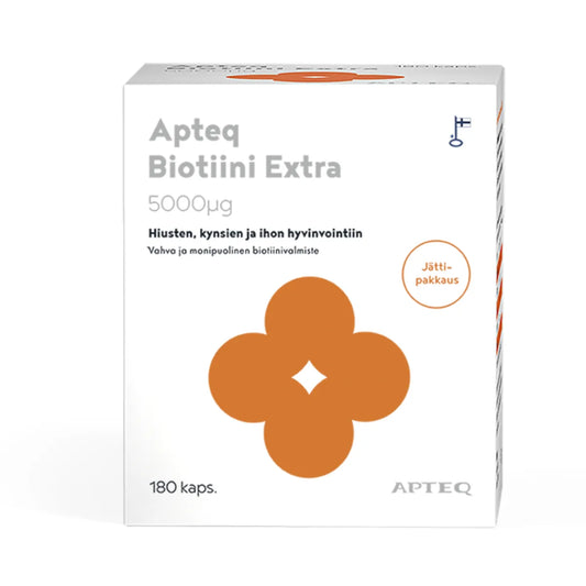 APTEQ Biotiini Extra 5000 mikrog kapseli 180 kpl vahva ja monipuolinen biotiinivalmiste
